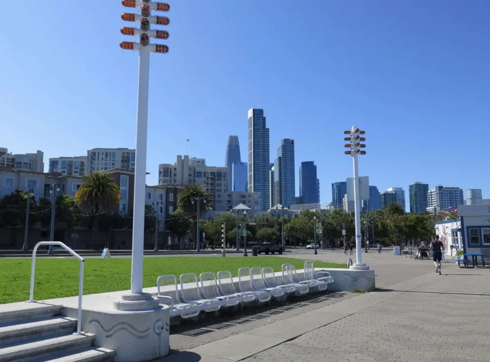 City skyline, as seen from Embarcadero near South Beach Park. 
