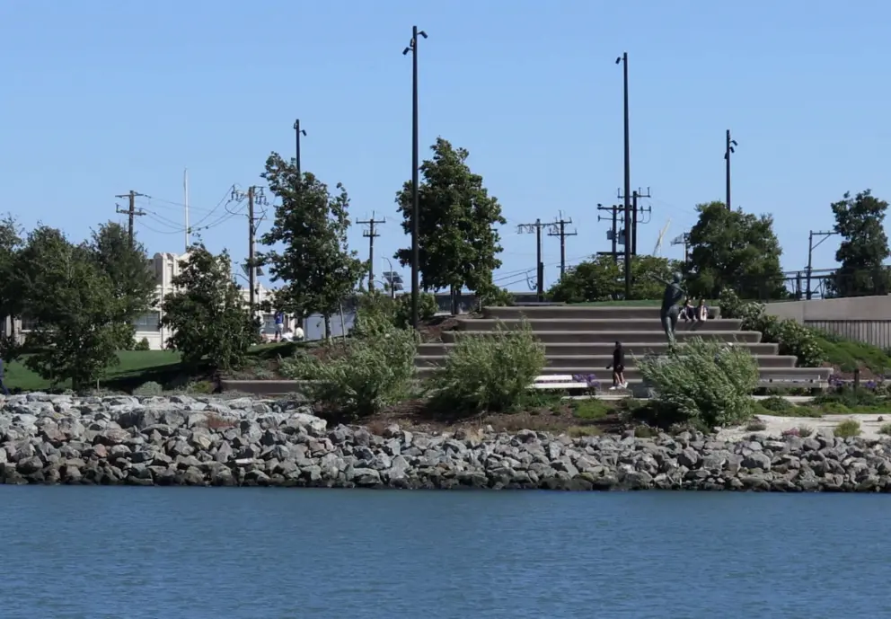The cement stairs you can sit on, across from the William McCovey statue at China Basin Park. A nice spot!