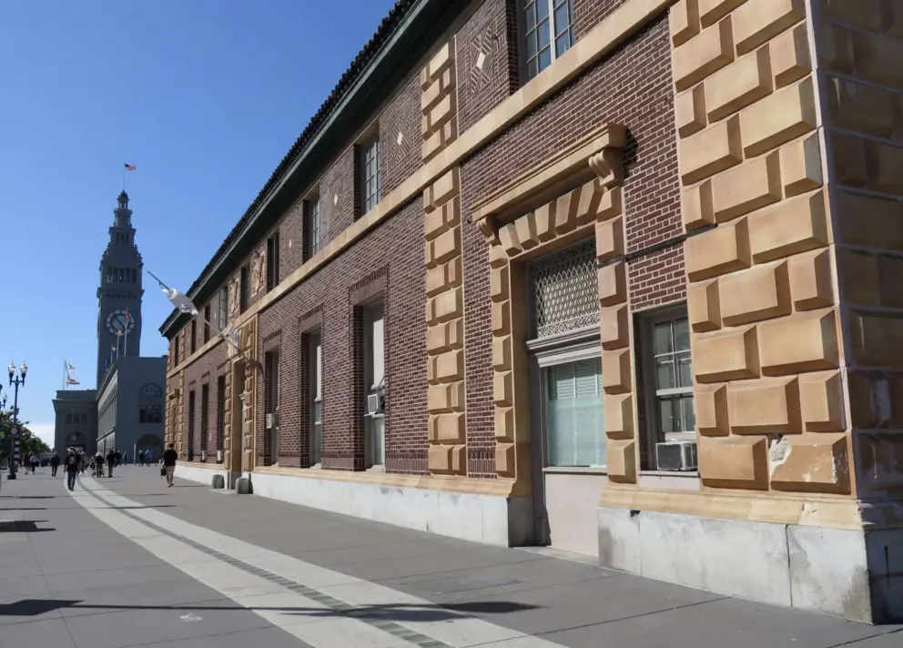Port of San Francisco Post Office, and Ferry Building in the distance, with its clocktower. 