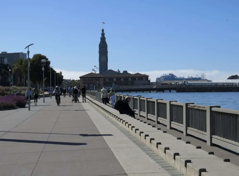 Embarcadero, with Ferry Building up ahead. 