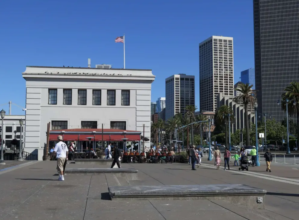 North of the Ferry Building, some concert slabs that skateboarders enjoy. 