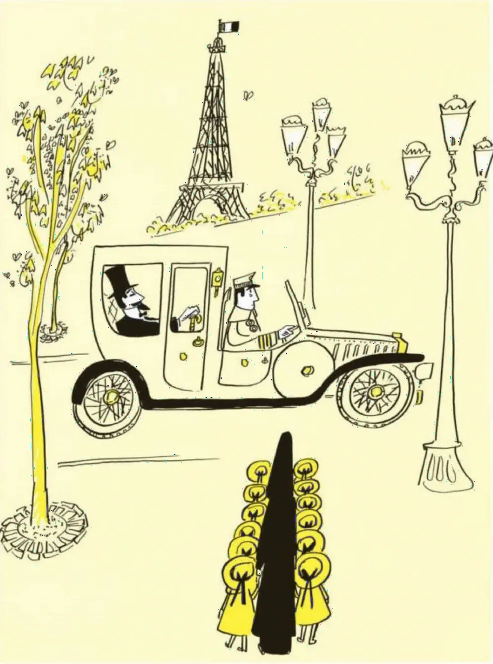 Another illustration from Madeline in Paris, with the Eiffel Tower in the background. 