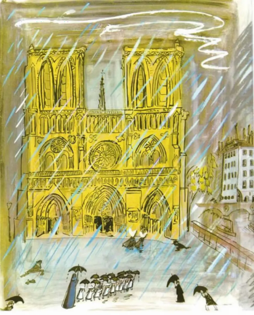 Madeline in Paris children's book illustration, at Notre Dame.