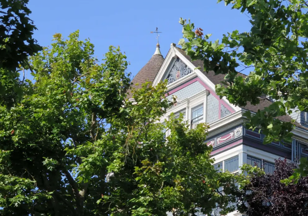 Shingles on a beautiful Victorian house. 