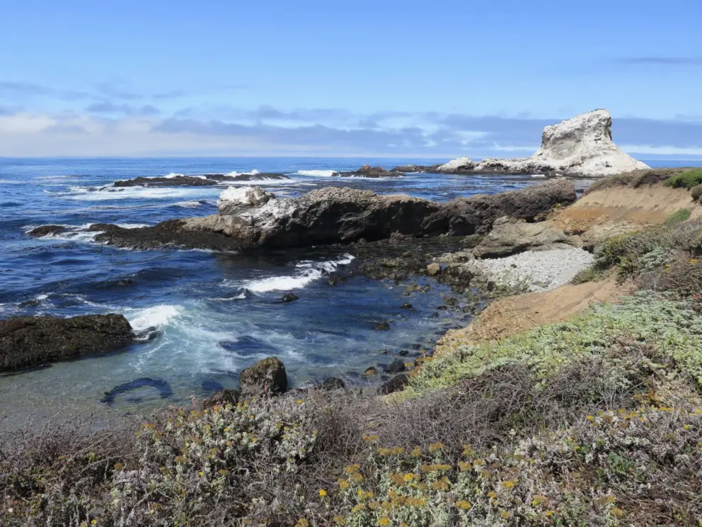 Clear water and rock of all different colors. 