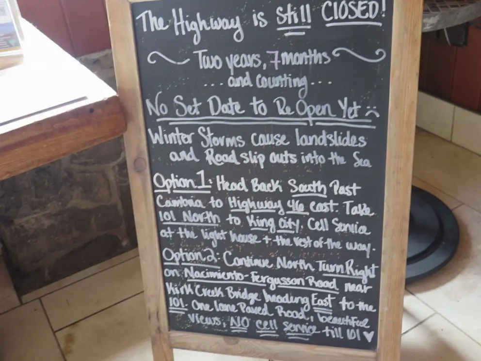 Information about the closed highway. 