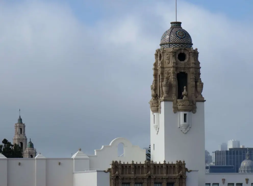 Mission High School's bell tower and facade. 
