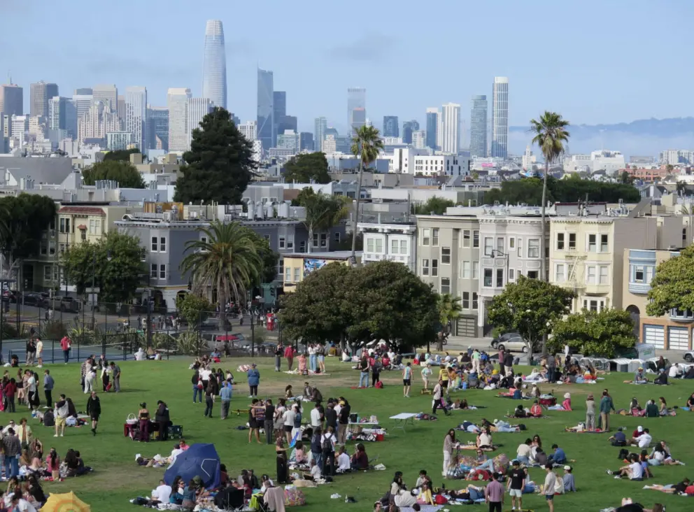 The colors and shapes in the buildings you see from Mission Dolores Park. 