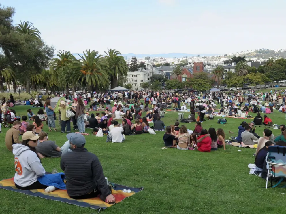 Enjoying the panoramic views from Mission Dolores Park. 