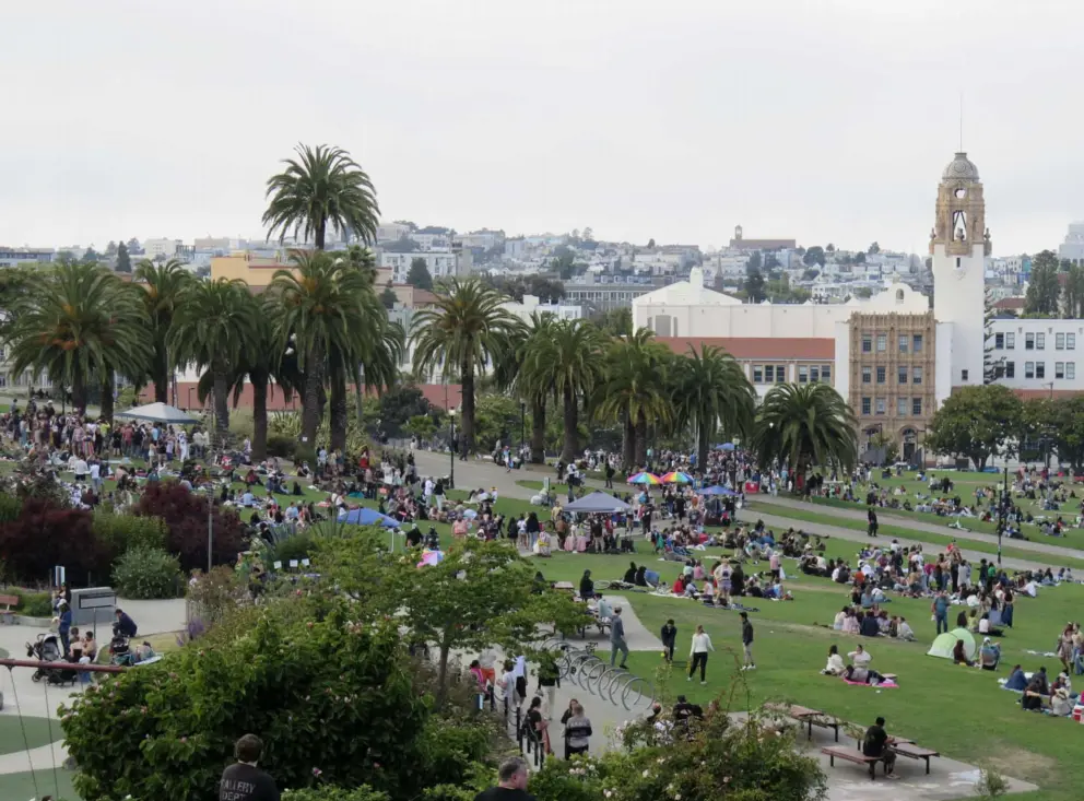 Views of Mission High School and its Spanish architecture. 