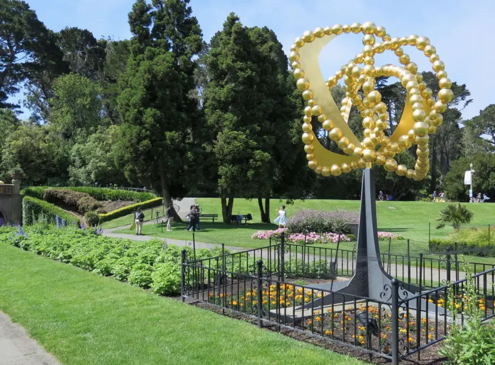 Golden sculpture in the formal gardens below the Conservatory of Flowers. 