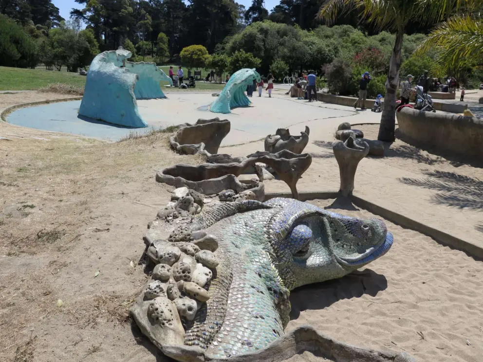 Sea monster at the beach area of Koret Children's Playground. 