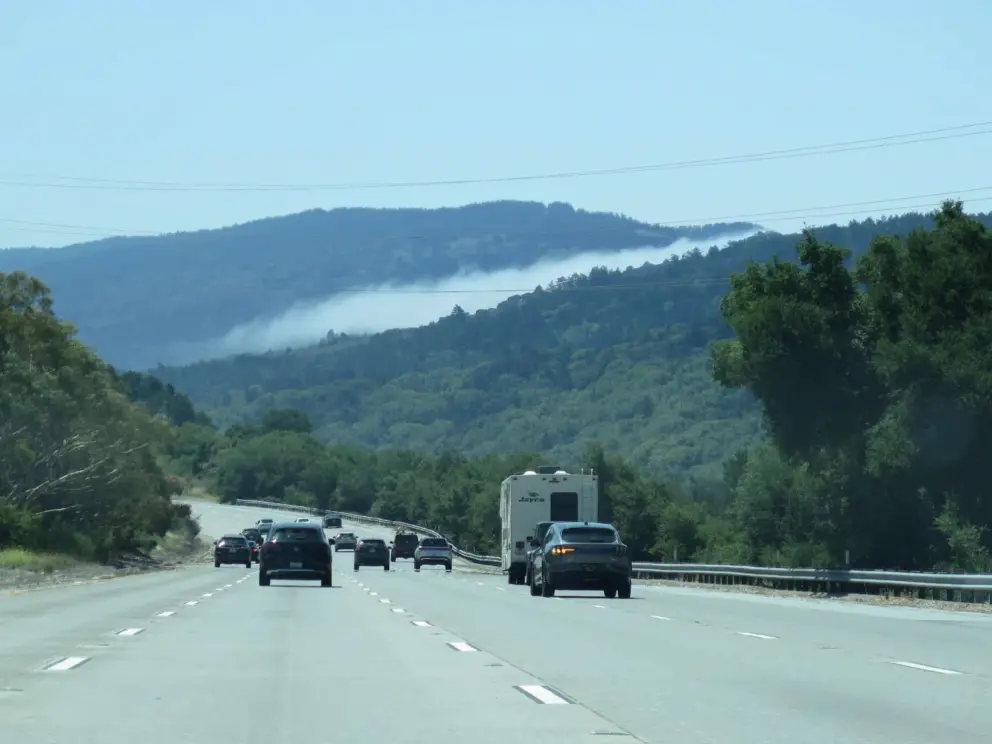 Mist between the mountains on Highway 280. 