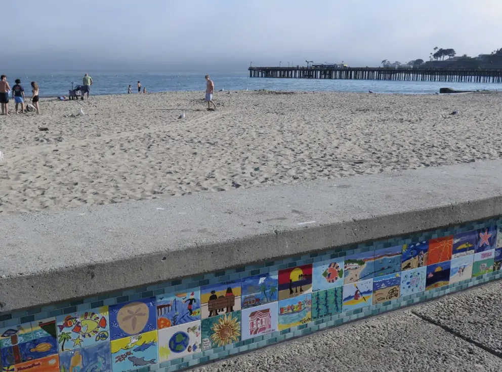 Colorful tiles along the beach promenade. 