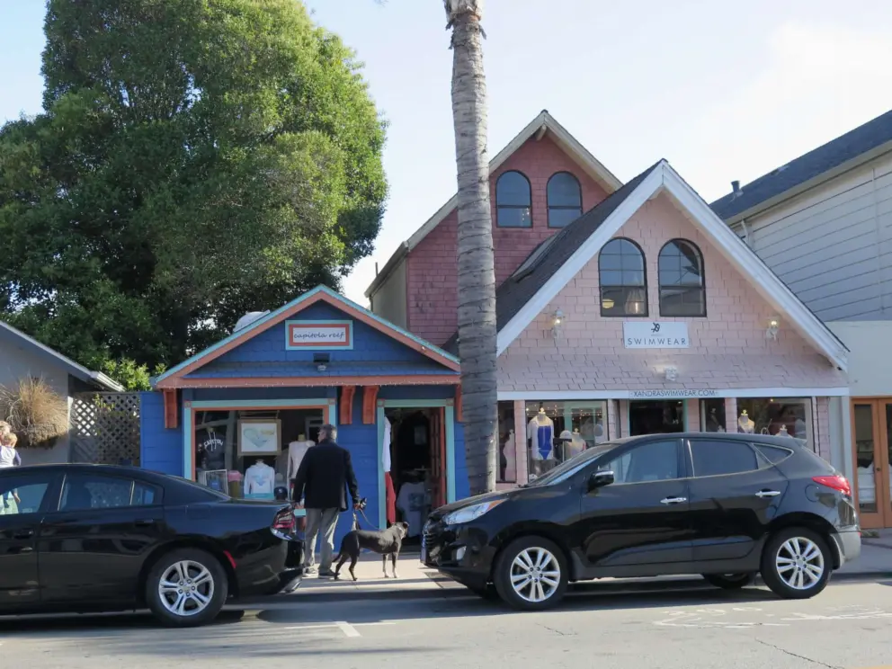 Beach clothing stores in adorable houses, along Capitola Ave. 