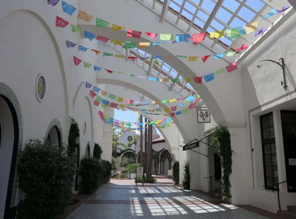 Fiesta banners at Paseo Nuevo Mall in August. 