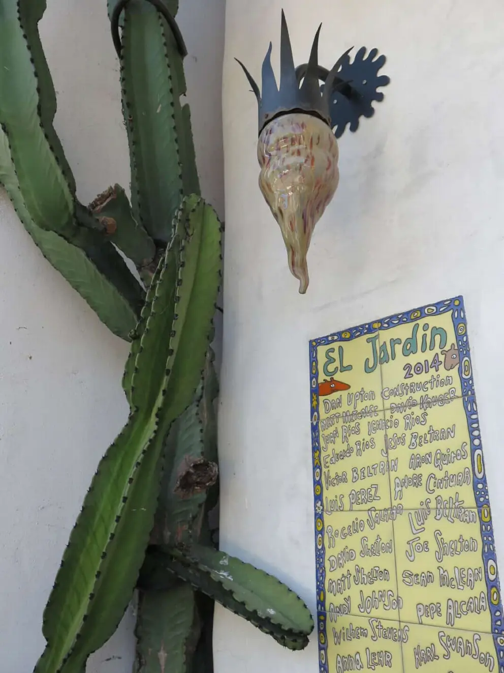 Cactus and whimsical lamp at El Jardin, 819 Garden Street. 