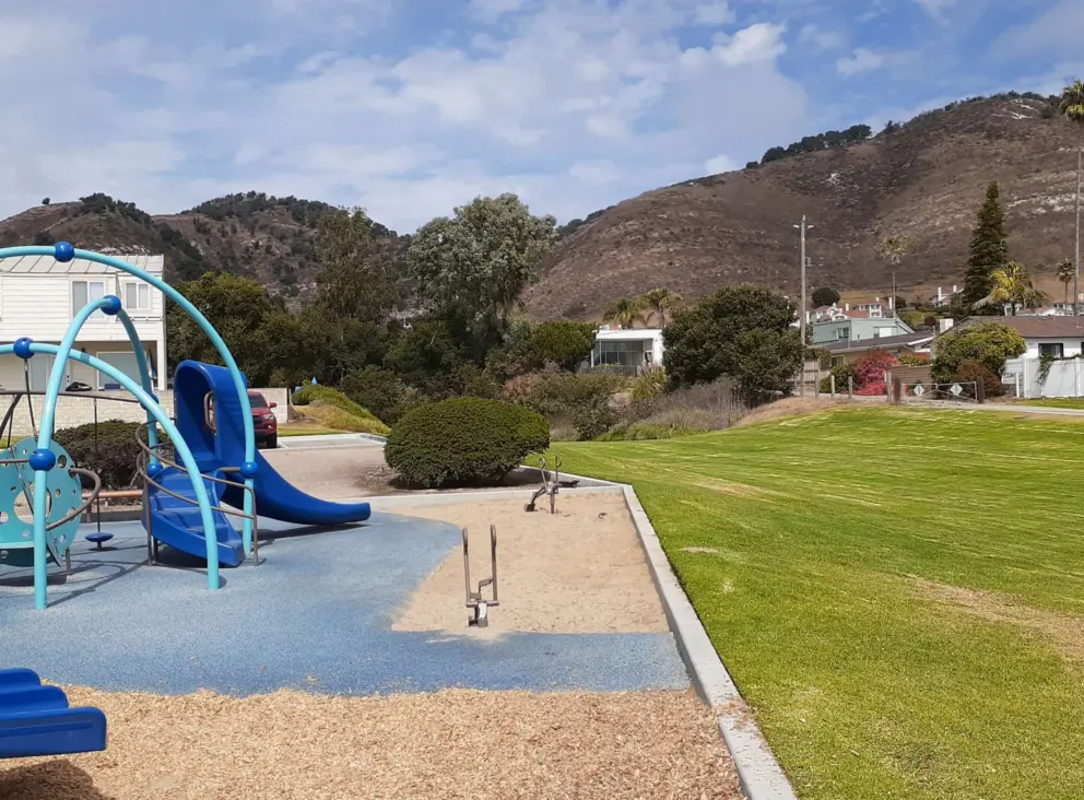 Scoopers in the sand, the large lawn, and then the path that goes to Memory Park. 
