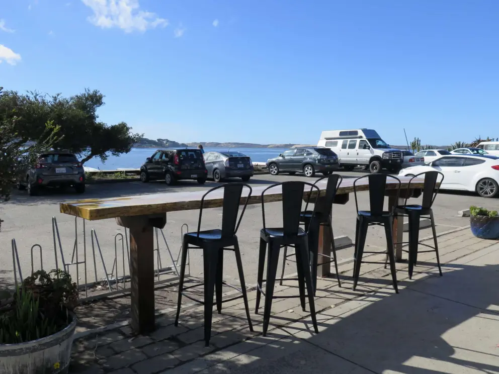 Stools looking out on the estuary at Nautical Bean on 2nd Street. 