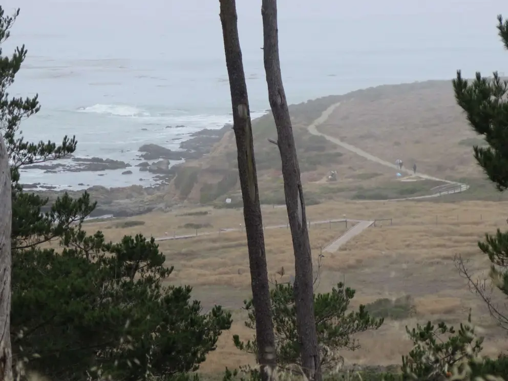 The coastal trail far below.