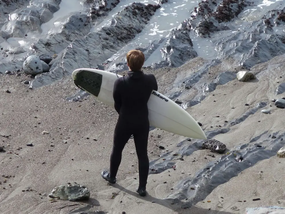 Approaching the waves at Saint Ann's surf break, below Spyglass Park. 