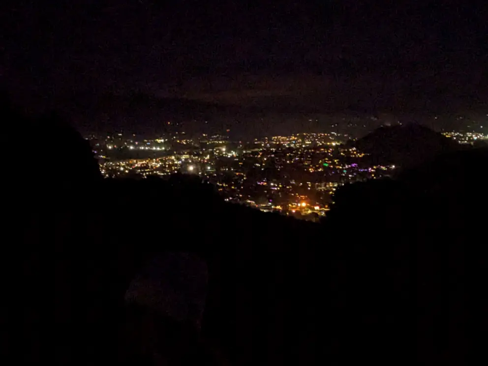 City lights around morros. The view from the top of the hike at night in December. 