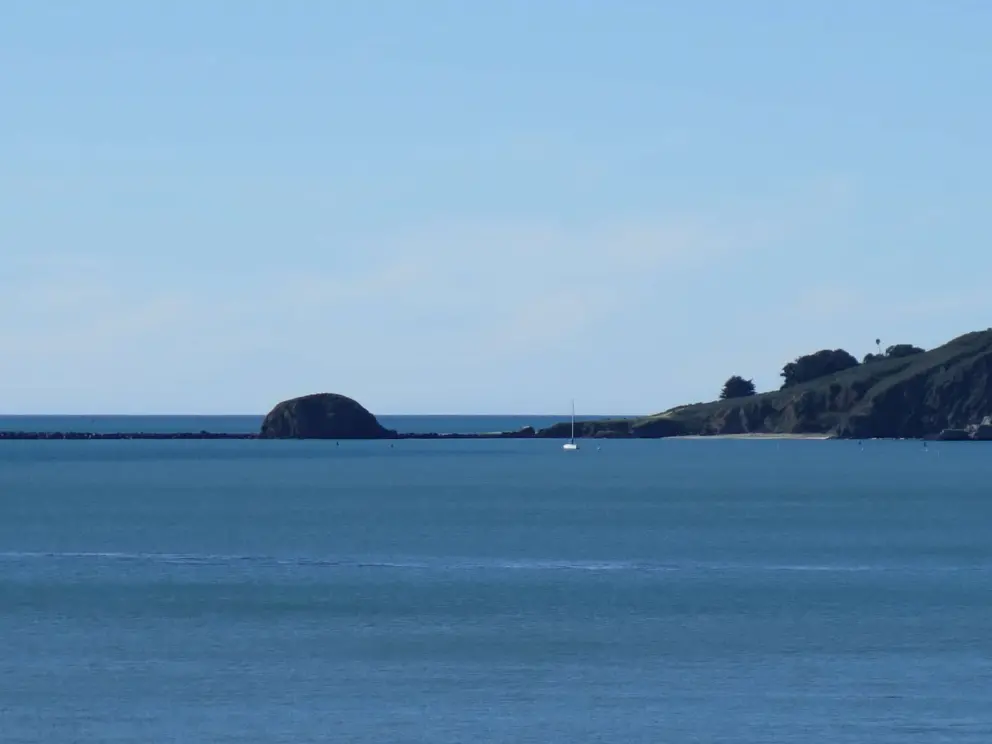 The beach you can walk to from the lighthouse, as seen from Smuggler's Cave. 