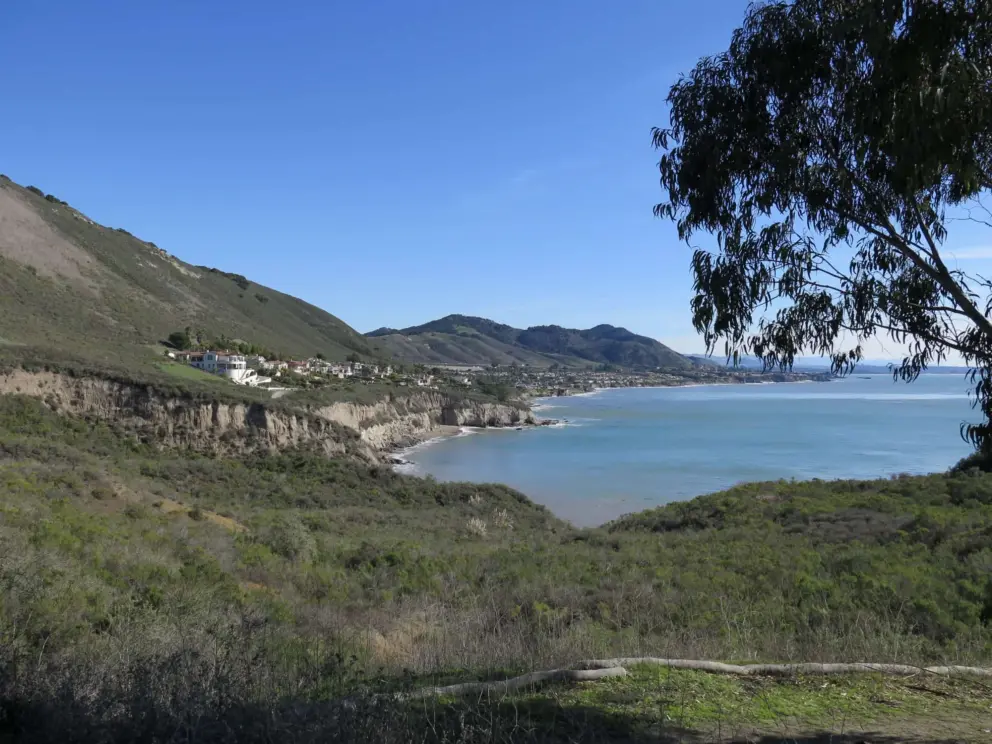 View of Shell Beach Bluffs Trail, from Smuggler's Cave parking lot. 