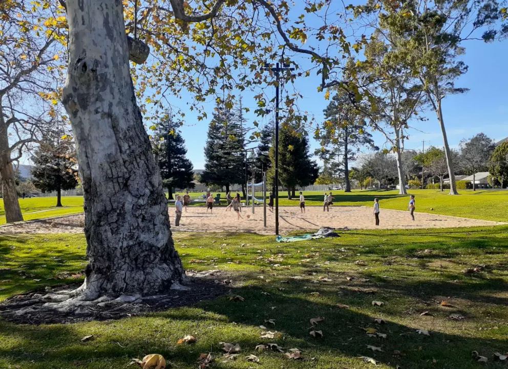 Playing volleyball on a February day.