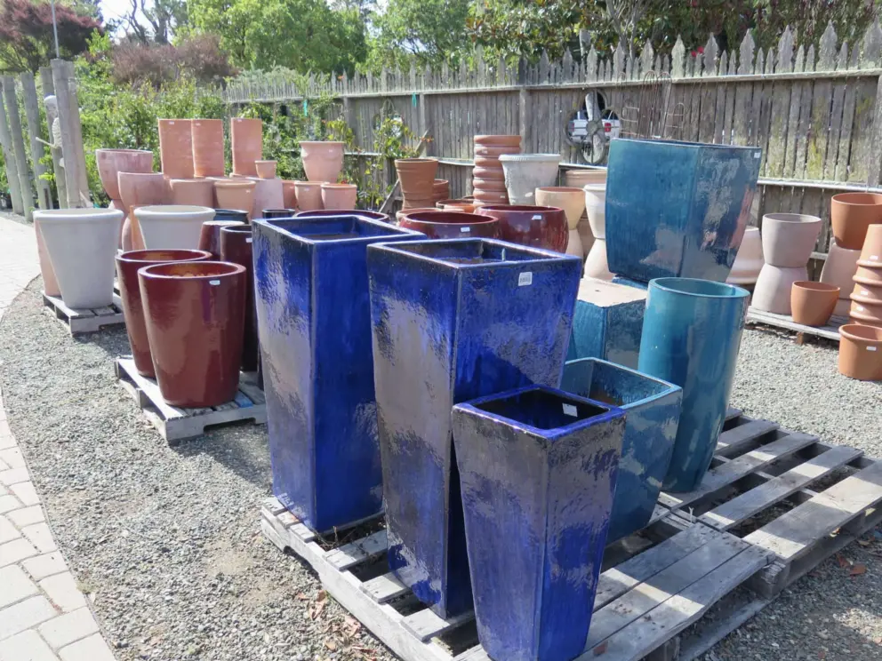 Colorful glazed pots for sale. 