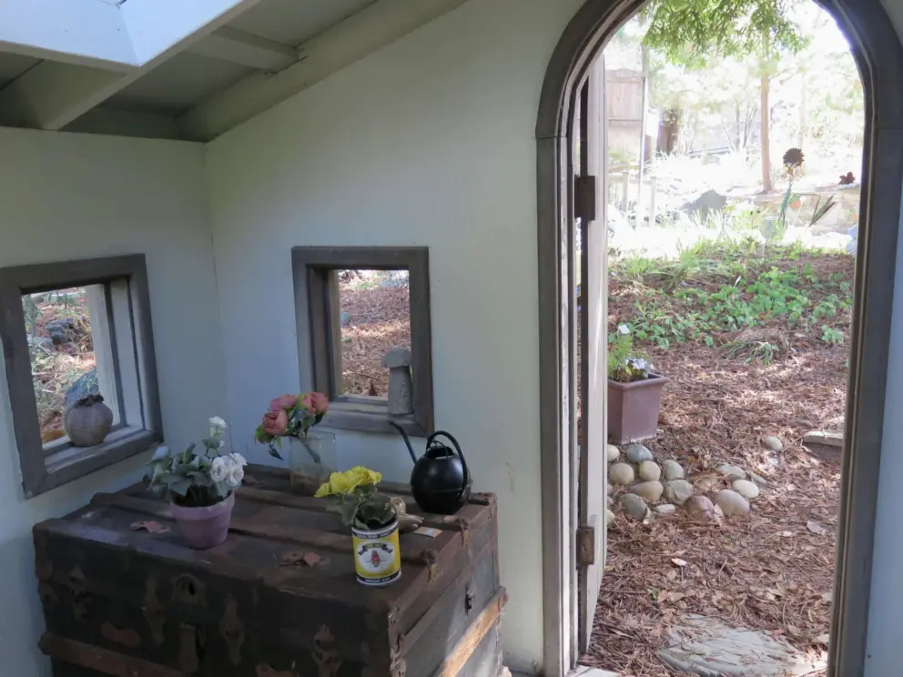 It's cute inside the cottage. 
