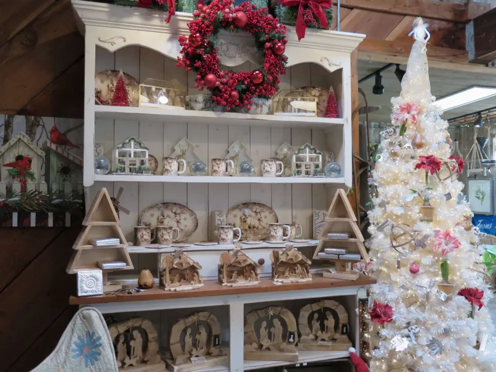A red wreath and Christmas decorations for your house. 