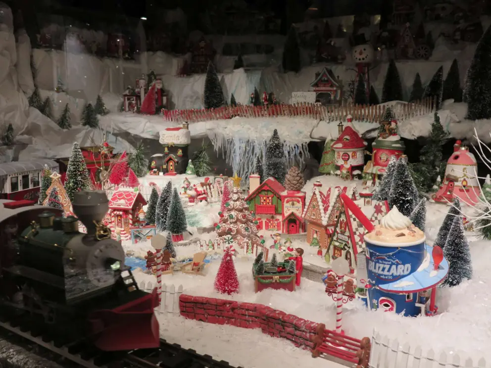 Model train and village, in the Christmas market. 