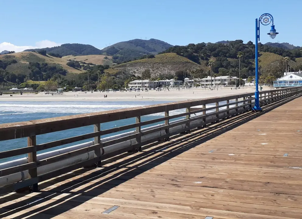 View of the mountains from the pier. 