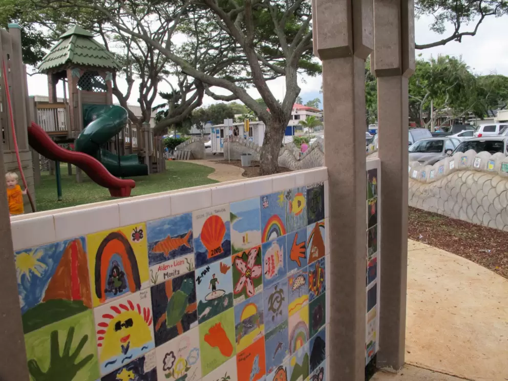 Painted tiles.