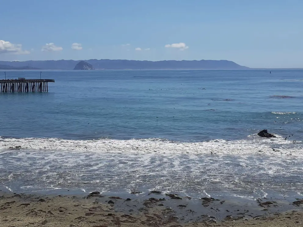 Morro Rock and blue sea. 