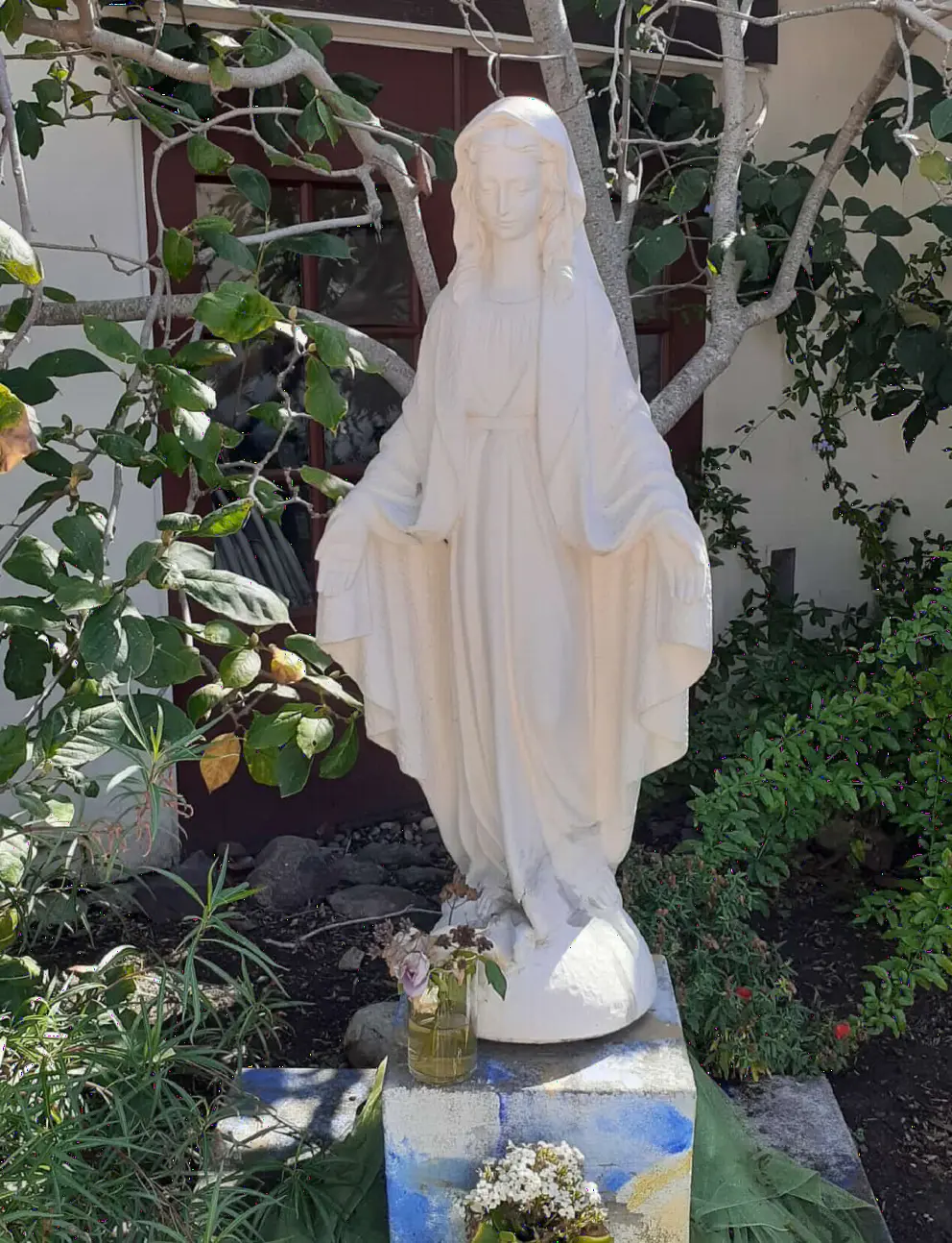 Statue of Mary in the garden.
