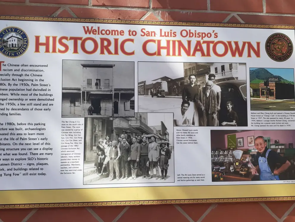 Three plaques share the history of the years when the 700 block of Palm Street was a small Chinatown. 
