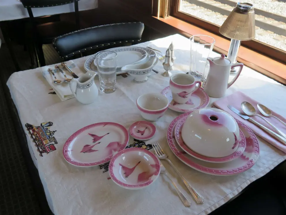Historic Amtrak table setting in the train, which you can enter during the train festival.