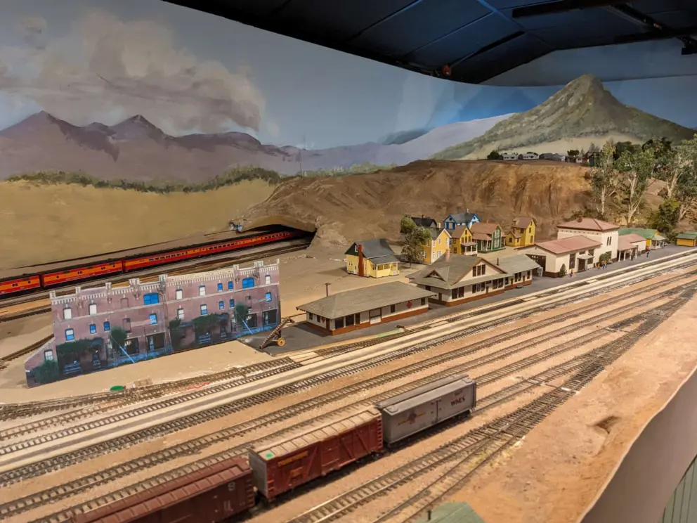 Madonna Mountain depicted in the model railroad, upstairs in the San Luis Obispo Railroad Museum. 