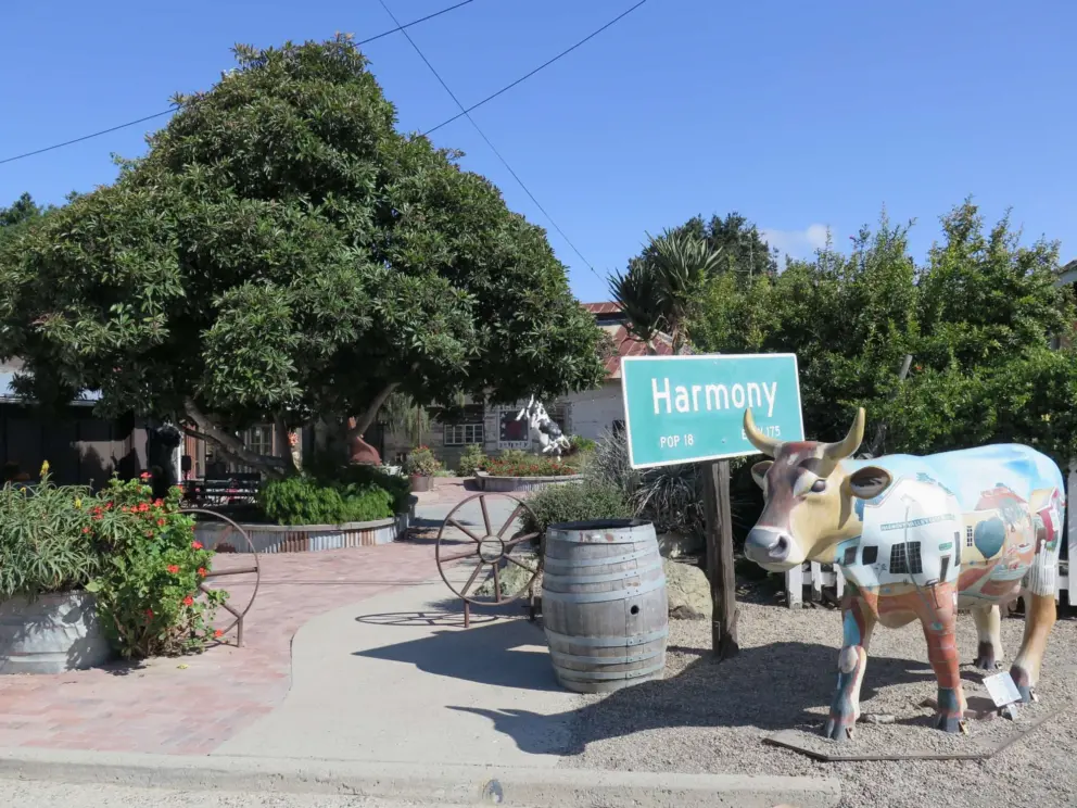 Cow statue, Harmony sign, and beautiful tree that stands in the center of the courtyard. 