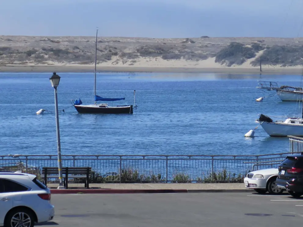 The walkway, with views of the estuary and dunes. 