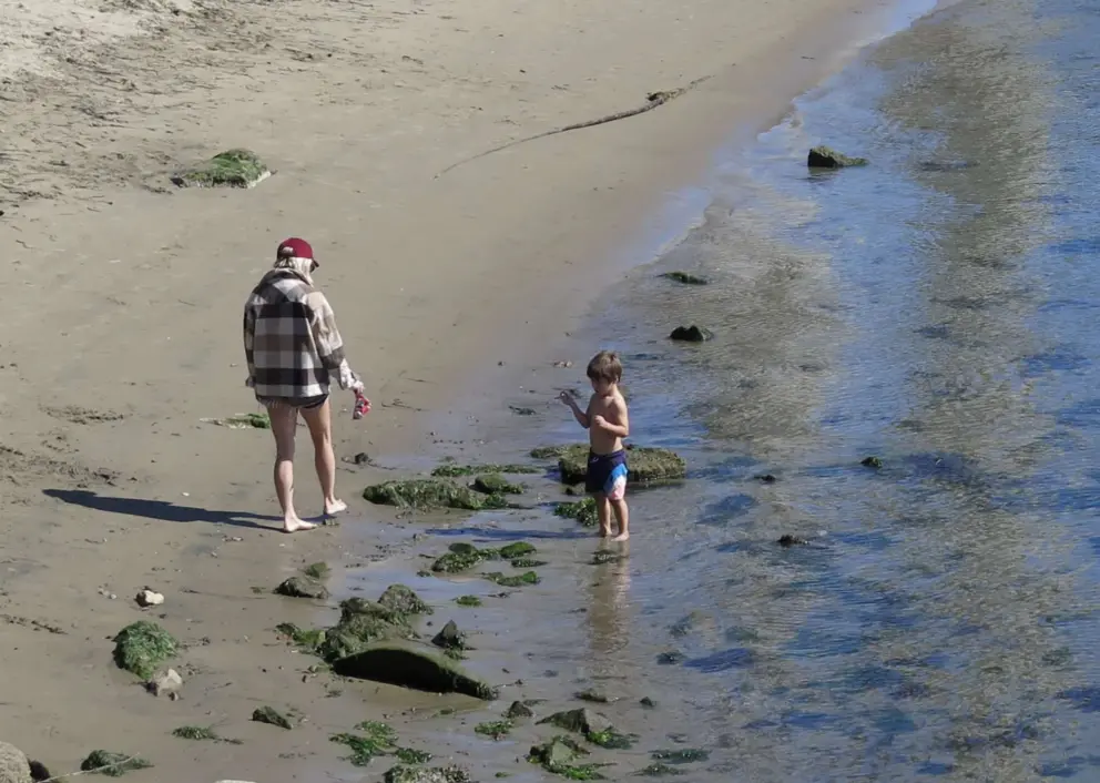 A boy playing on the shore at Coleman Park. 