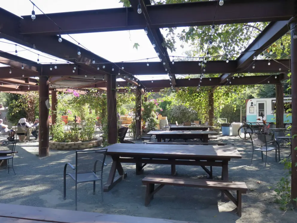 Picnic tables at Secret Garden. 