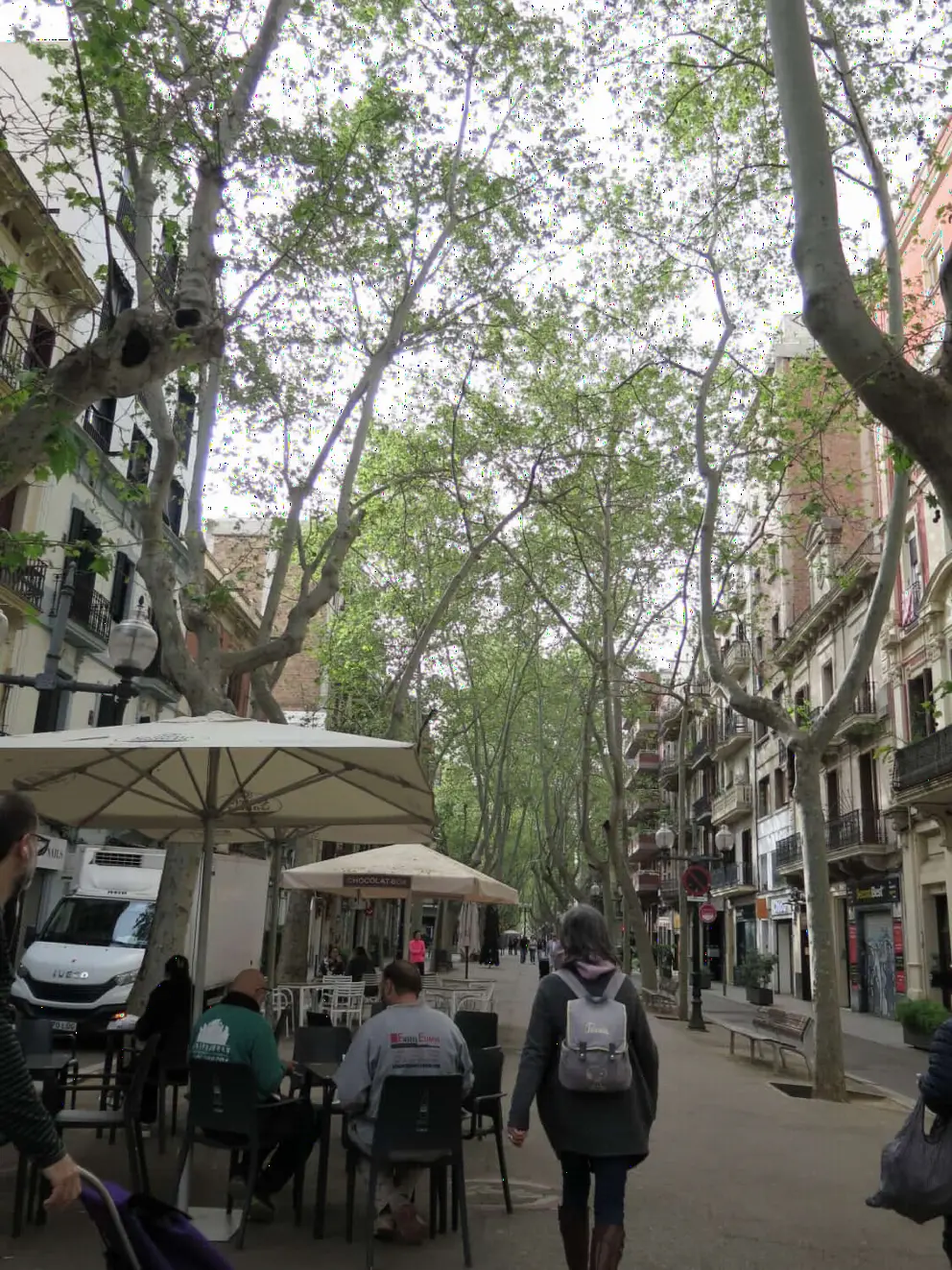 Walking down Rambla del Poblenou.