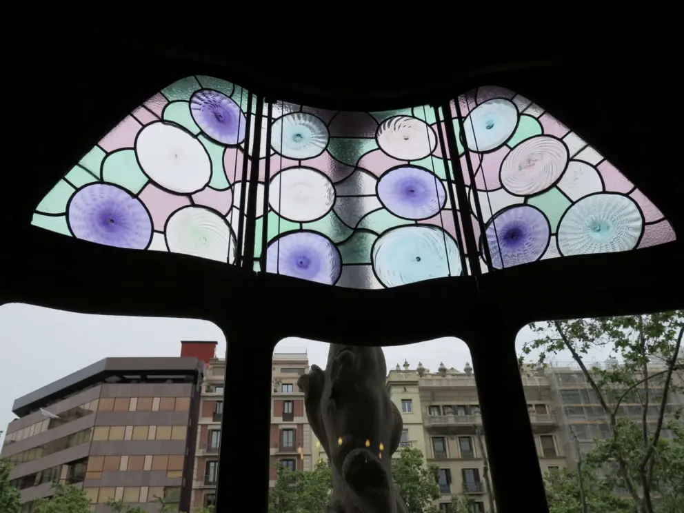 Stained glass in the second-floor gallery. 