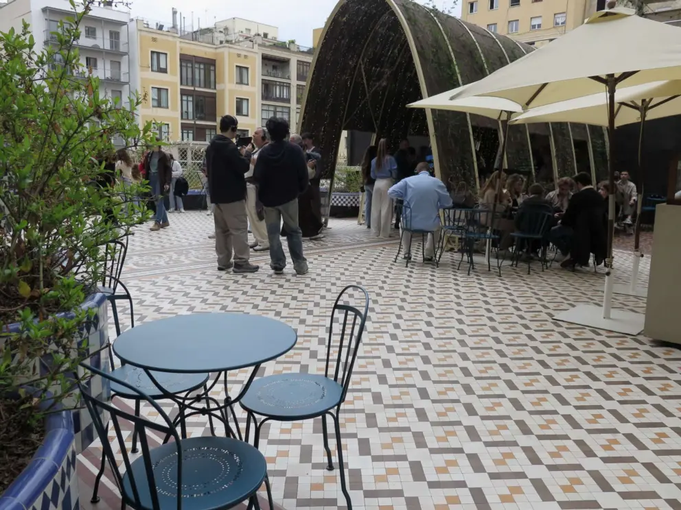 The rooftop and its tiled floor. 