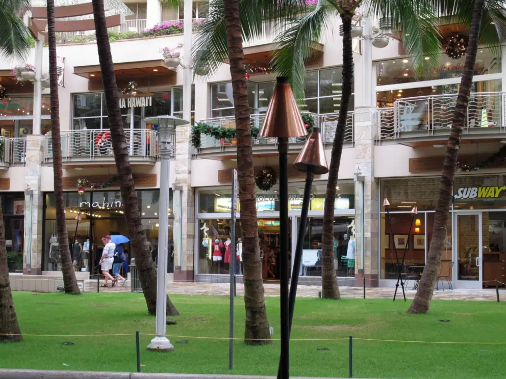 Waikiki Beach Walk shops, near Fort DeRussy.
