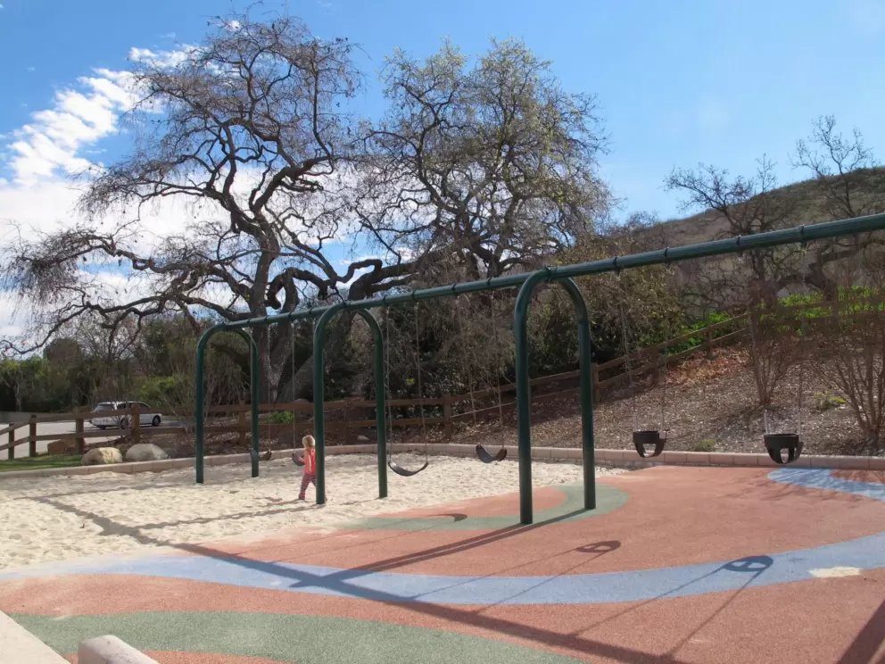 Swings and sandpit.