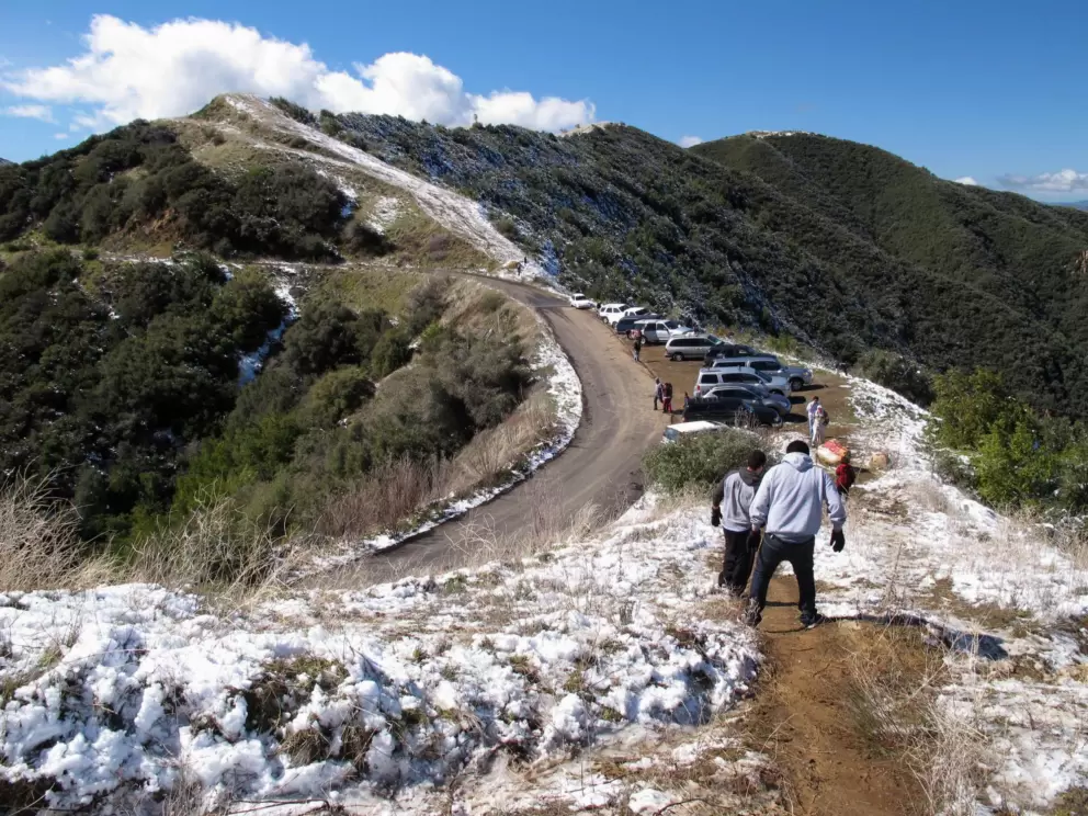 Slipping down the hill. See where the cars park.